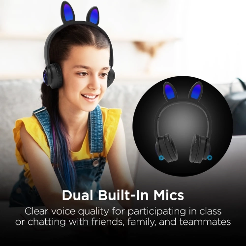 HyperGear Headphones Bluetooth Bunny Tracks Built in Mic Soft Memory Foam Ear Cushions Foldable Design 10hr Play Time – Black