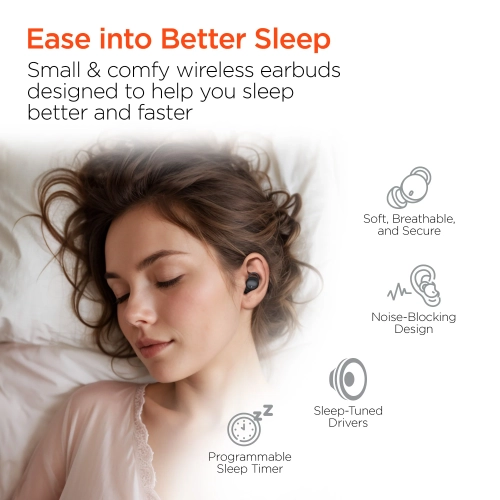 HyperGear Earbuds Bluetooth SleepEEZ Mini Noise-Blocking TWS for Sleeping 20hr Play Time Programmable Timer Stream Sleep Audio & Regular Everyday
