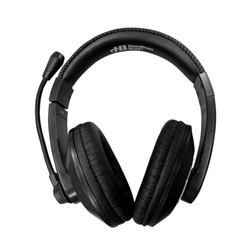 HamiltonBuhl Headset Stereo On Ear with Gooseneck Boom Mic Smart Trek In-line Volume Flexible & Adjustable Headband Dura-Cord USB – Black