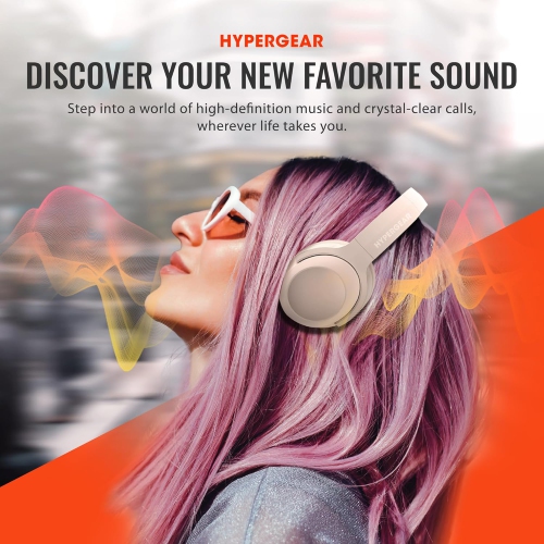 HyperGear Headphones Bluetooth Stealth 2 Active Noise Cancelling Built in Mic 18hr Play Time Over the Ear Comfort Mulitpoint Connection – Beige