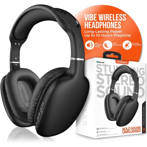 HyperGear Headphones Bluetooth Vibe Over The Ear – Noise Isolating Built in Mic & Call Controls Ultra Lightweight 10Hr Play Time Quick Charge Aux