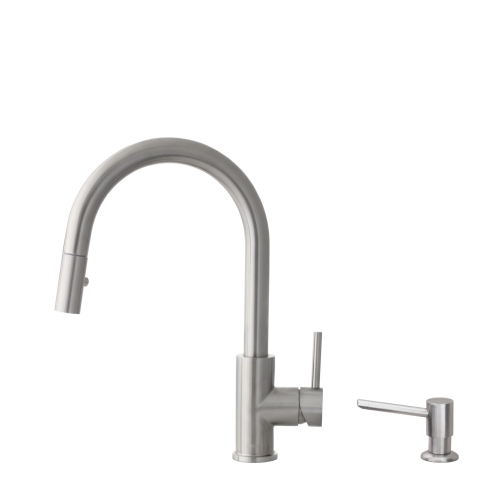 STYLISH  Pull Down Kitchen Faucet + Cold Water Tap - Stainless Steel Finish