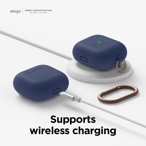 elago Silicone Case Compatible with AirPods 3rd Generation Case - Carabiner Included, Supports Wireless Charging, Shock Resistant, Full Protection