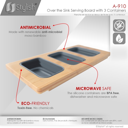 Over the Sink Serving Board with 3 Containers