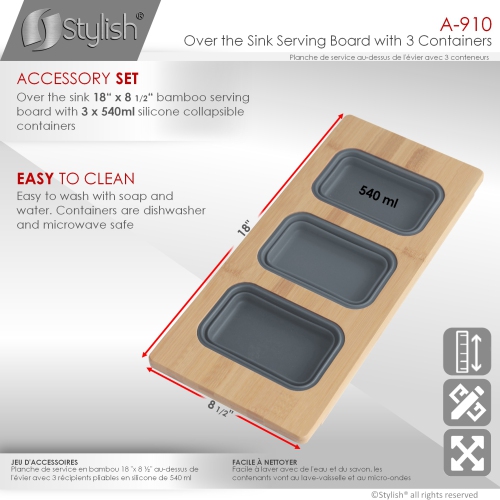 Over the Sink Serving Board with 3 Containers