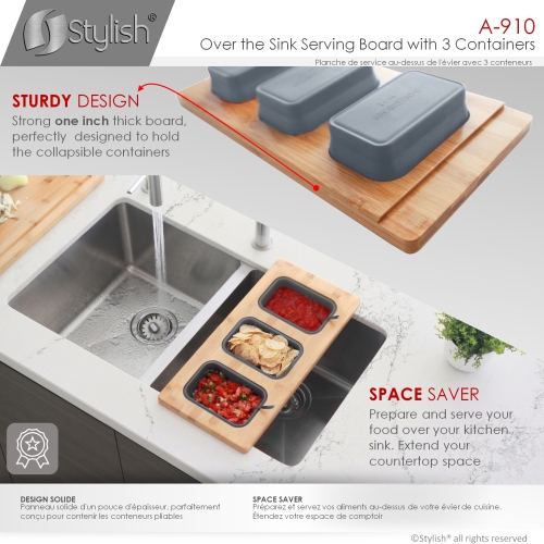 Over the Sink Serving Board with 3 Containers