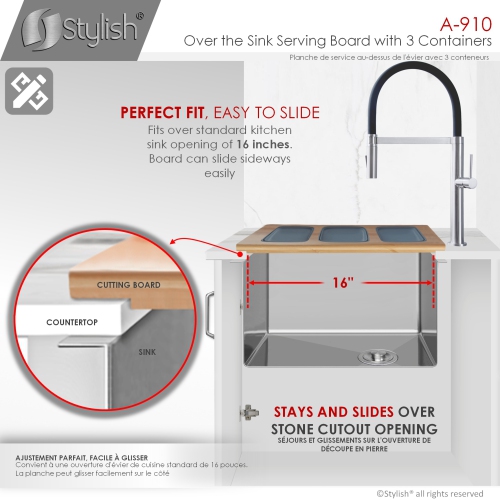 Over the Sink Serving Board with 3 Containers