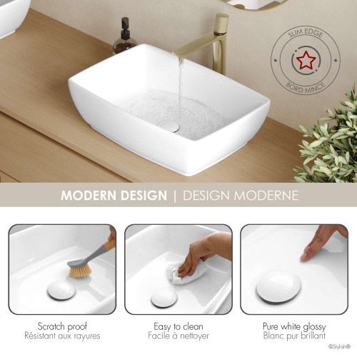 Stylish 19" Top-mount Rectangular Porcelain Vessel Bathroom Sink P-220