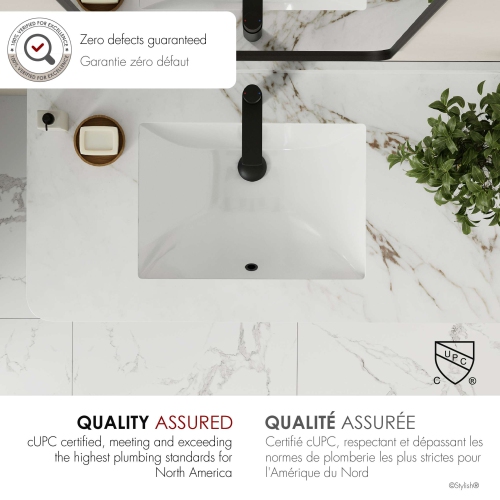 21.25"W x 14.5"D White Rectangular Undermount Bathroom Sink