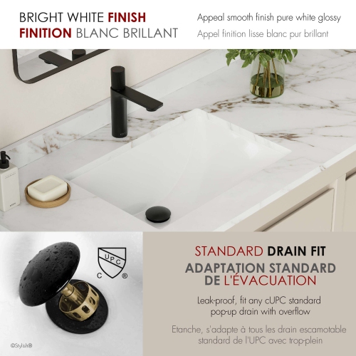 21.25"W x 14.5"D White Rectangular Undermount Bathroom Sink