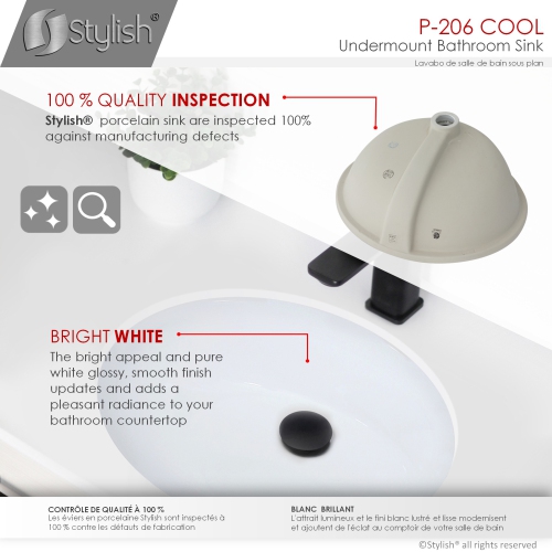 STYLISH 19 inch Oval Undermount Bathroom Sink with 2 Overflow Finishes