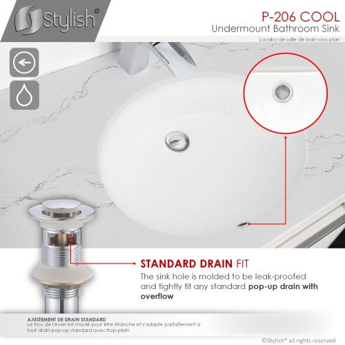 STYLISH 19 inch Oval Undermount Bathroom Sink with 2 Overflow Finishes