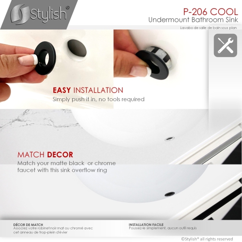 STYLISH 19 inch Oval Undermount Bathroom Sink with 2 Overflow Finishes