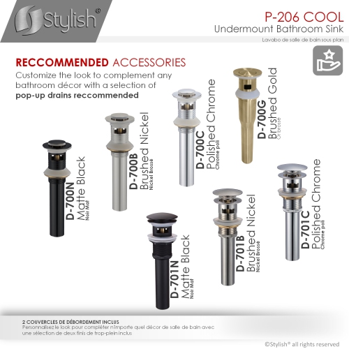 STYLISH 19 inch Oval Undermount Bathroom Sink with 2 Overflow Finishes