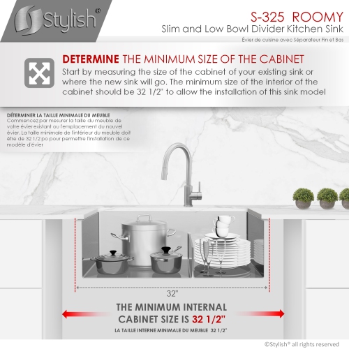 32 inches Double Bowl Slim Low Divider Kitchen Sink, 16G Stainless Steel with Grids and Basket Strainers