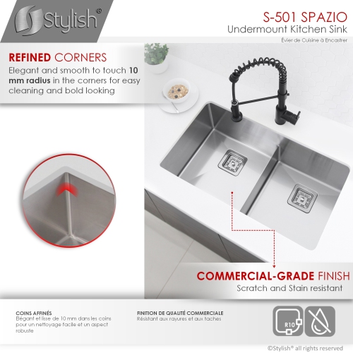 33"L x 18"W Double Basin Undermount Kitchen Sink with Grids and Strainers