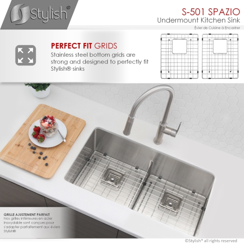 33"L x 18"W Double Basin Undermount Kitchen Sink with Grids and Strainers
