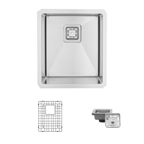 16'' L x 18'' W Single Bowl Undermount Bar Sink with Grid and Square Strainer