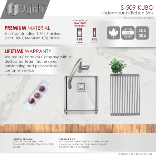 16'' L x 18'' W Single Bowl Undermount Bar Sink with Grid and Square Strainer