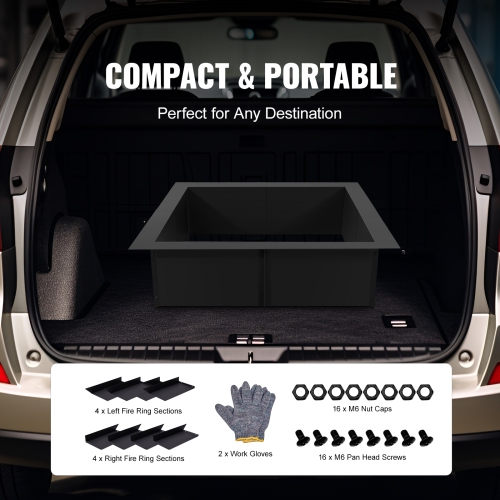 VEVOR 36x36 in Fire Pit Ring, Outer/30x30 in Inner Diameter, 10inch Height Square Fire Pit Insert, Heavy Duty Carbon Steel Liner DIY Campfire Ring