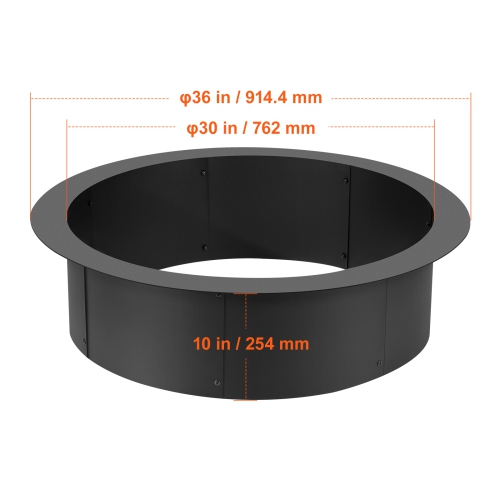 VEVOR 36-Inch Fire Pit Ring, Outer/30-Inch Inner Diameter, 10inch Height 2.5mm Thick Fire Pit Insert, Heavy Duty Carbon Steel Liner DIY Campfire Ring