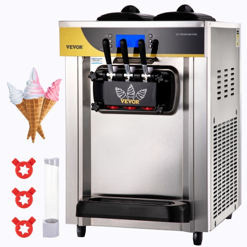 VEVOR  22-30L/h Commercial Ice Cream Maker, 2200W Countertop Soft Serve Machine w 2X6L Hopper 2L Cylinder Lcd Panel Puffing Shortage Alarm, Frozen