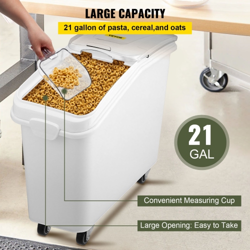 VEVOR 21Gallon/80L Rice Storage Container, Large Dog Food Dispenser Bin, Kitchen Ingredient Grain Cereal Flour Bin, Pet food Containers with Wheels,