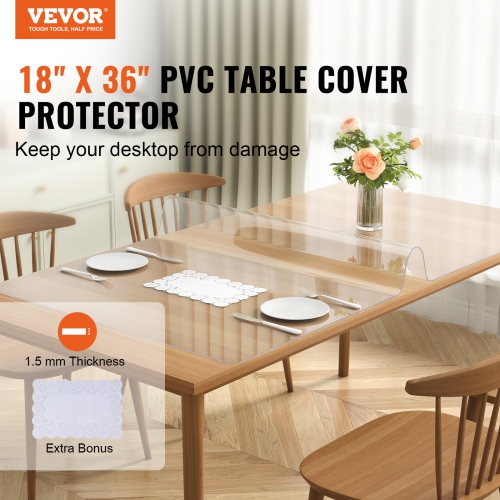 Housse de table transparente VEVOR de 18 x 36&nbsp;po, housse de table rectangulaire, nappe en plastique PVC épais 1,5&nbsp;mm, protecteur de bureau