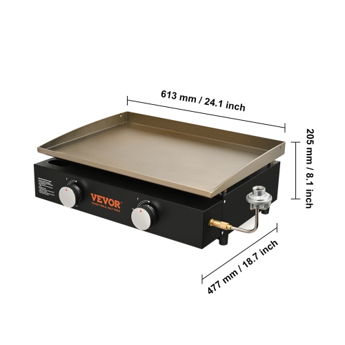 VEVOR 22.4" Commercial Griddle, Heavy Duty Manual Flat Top Griddle, Countertop Gas Grill with Non-Stick Cooking Plate, Steel Natural Gas Griddle,