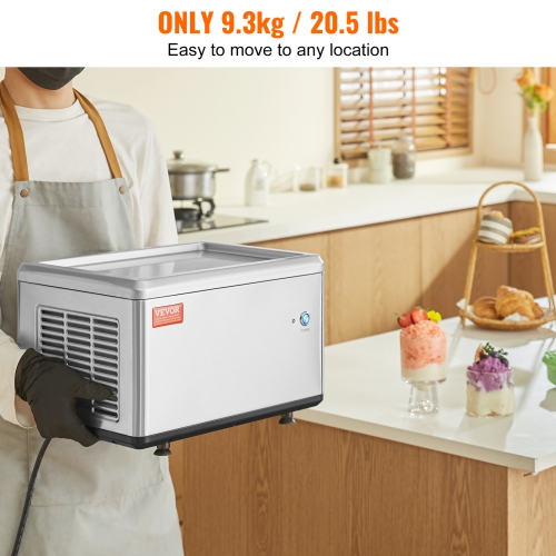 VEVOR 12.6" x 8.5" Fried Ice Cream Roll Machine, Stir-Fried Ice Cream Pan, Stainless Steel Rolled Ice Cream Maker with Compressor and 2 Scrapers, for