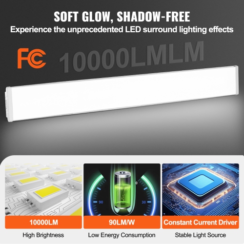 VEVOR 8FT LED Wraparound Light, 110W 10,000LM, Flush Mount LED Shop Light, 4 Pack 6500K Daylight LED Kitchen Ceiling Lighting Fixtures, for Garage