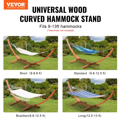 VEVOR 475 lbs Wooden Hammock Stand, Universal 2 Person Hammock Frame Fits 9-13 ft Hammocks, Larch Wood Arc Adjustable Stand for Hammock with Chain
