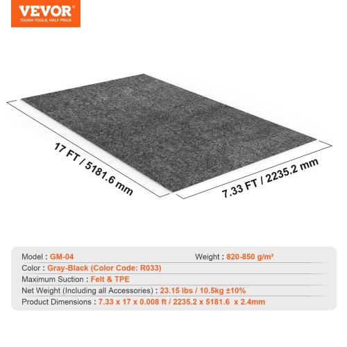 VEVOR 7.4'x17' Garage Floor Mat, Waterproof Protection from Water,Snow, Rain,Mud and Oil for Cars, Non-slip Heavy Duty Containment Mat with TPE