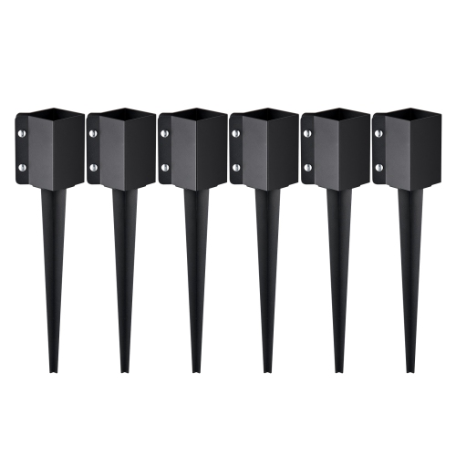 VEVOR 6 Pack Fence Post Anchor Ground Spike, 24 x 4 x 4 Inches Outer Diameter, Metal Black Powder Coated Post Stake Ground, for Mailbox Deck Garden