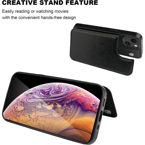 BIG SALE - Wallet Case for iPhone 13 with Card Holder, PU Leather Kickstand Card Slots Case, Double Magnetic Clasp Durable Shockproof Cover for