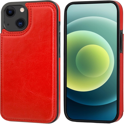 BIG SALE - Wallet Case for iPhone 13 with Card Holder, PU Leather Kickstand Card Slots Case, Double Magnetic Clasp Durable Shockproof Cover for