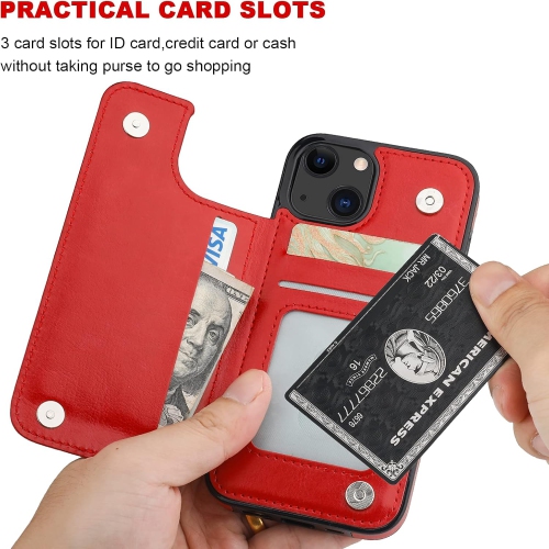 BIG SALE - Wallet Case for iPhone 13 with Card Holder, PU Leather Kickstand Card Slots Case, Double Magnetic Clasp Durable Shockproof Cover for