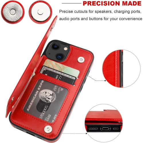 BIG SALE - Wallet Case for iPhone 13 with Card Holder, PU Leather Kickstand Card Slots Case, Double Magnetic Clasp Durable Shockproof Cover for