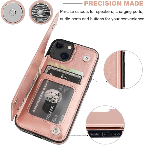 BIG SALE - Wallet Case for iPhone 13 with Card Holder, PU Leather Kickstand Card Slots Case, Double Magnetic Clasp Durable Shockproof Cover for