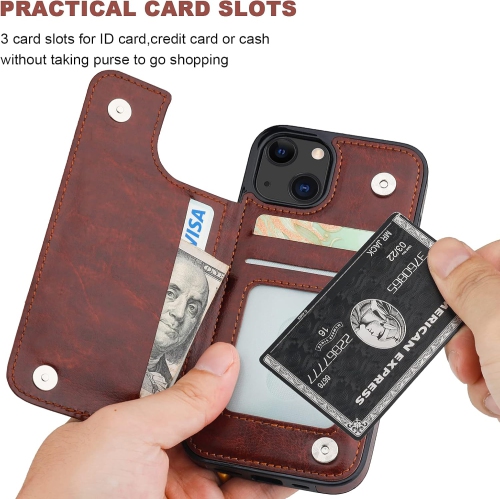 BIG SALE - Wallet Case for iPhone 13 with Card Holder, PU Leather Kickstand Card Slots Case, Double Magnetic Clasp Durable Shockproof Cover for