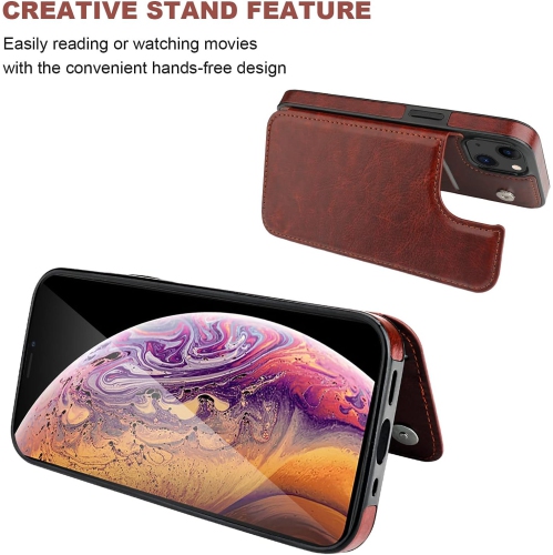 BIG SALE - Wallet Case for iPhone 13 with Card Holder, PU Leather Kickstand Card Slots Case, Double Magnetic Clasp Durable Shockproof Cover for