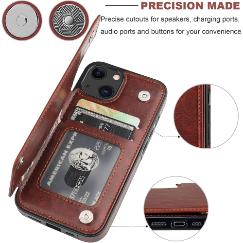BIG SALE - Wallet Case for iPhone 13 with Card Holder, PU Leather Kickstand Card Slots Case, Double Magnetic Clasp Durable Shockproof Cover for