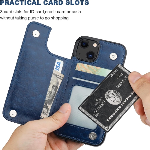 BIG SALE - Wallet Case for iPhone 13 with Card Holder, PU Leather Kickstand Card Slots Case, Double Magnetic Clasp Durable Shockproof Cover for