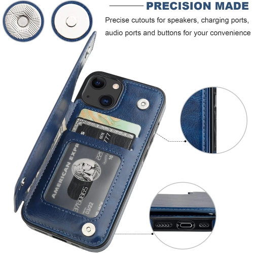 BIG SALE - Wallet Case for iPhone 13 with Card Holder, PU Leather Kickstand Card Slots Case, Double Magnetic Clasp Durable Shockproof Cover for