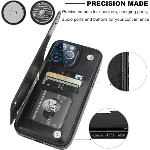 GROS SOLDE - Étui portefeuille pour iPhone 13 PRO MAX, avec porte-carte, étui en cuir béquille pour cartes, double fermoir magnétique durable et