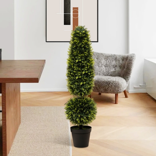 Gymax 47.5'' Artificial Boxwood Topiary Tree w/ Natural Vines PE Leaves & Flowerpot