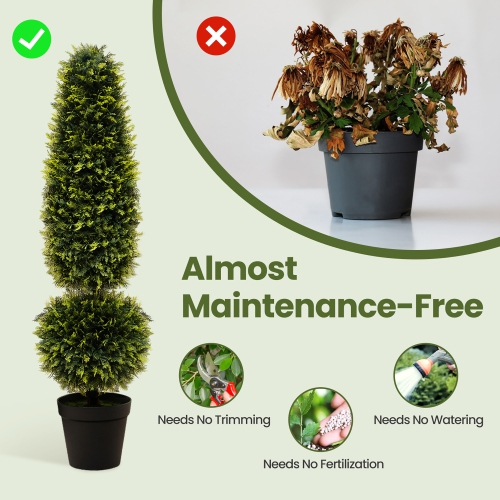 Gymax 47.5'' Artificial Boxwood Topiary Tree w/ Natural Vines PE Leaves & Flowerpot