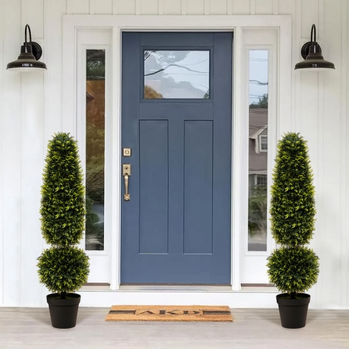 Gymax 47.5'' Artificial Boxwood Topiary Tree w/ Natural Vines PE Leaves & Flowerpot