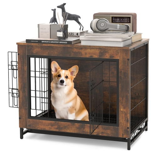 Gymax Industrial Dog Crate Furniture Heavy-duty Kennel Cage w/ 3 Chew-proof Walls Large
