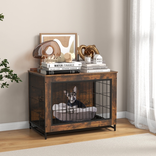 Gymax Industrial Dog Crate Furniture Heavy-duty Kennel Cage w/ 3 Chew-proof Walls Large